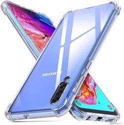 Samsung Galaxy A70 Transparent (Drop Protection) with Anti Dust Plugs Shockproof Slim Back Cover Case