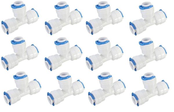 PBROS 12 Pieces RO Three Way Push Tee Union Connector Suited for All Type of RO Models-1/4"