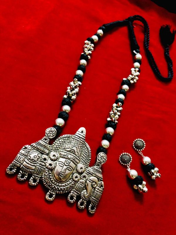 Indian Handicrafts Big Size Oxidized German Silver Lord Balaji Pendant Necklace