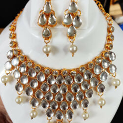 Indian Pakistani Bridal Kundan Pearl Haar Necklace Set For Women Fashion Jewelry