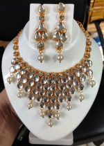 Indian Pakistani Bridal Kundan Pearl Haar Necklace Set For Women Fashion Jewelry