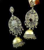 Antique Indian Kashmir Silver / Gold Plated Oxidized Jhumka Mughal Bollywood