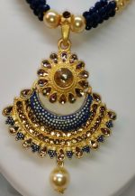 Indian Long Blue Necklace Set Gold Plated Bridal Pearl Mala Set Multi - D20