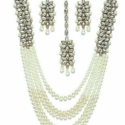 Indian Bollywood Long Kundan Necklace White Fashion Jewelry Party Wedding Bridal
