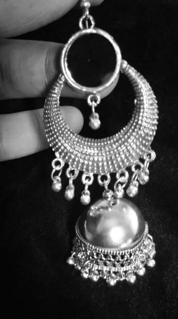 Antique Indian Kashmir Oxidized Boho Mughal Jhumki Silver Plated Bollywood