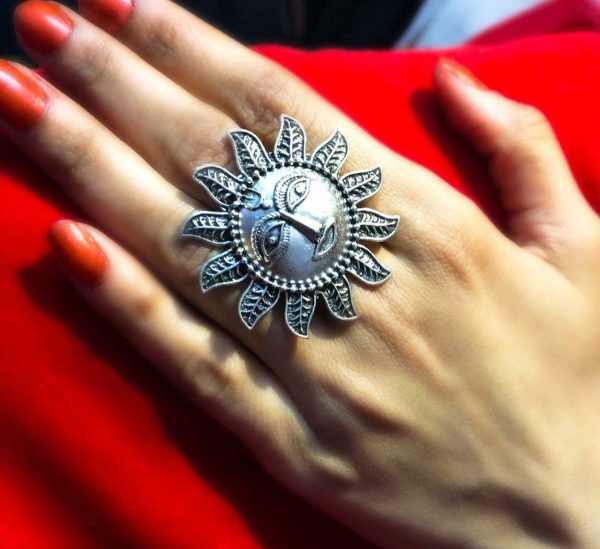 Sun Style Oxidized Silver Plated Adjustable Ring Fashion Jewelry women
