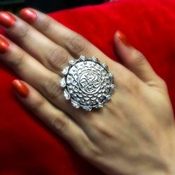 New Round Ring Oxidized Silver Plated Adjustable Ring Fashion Jewelry women