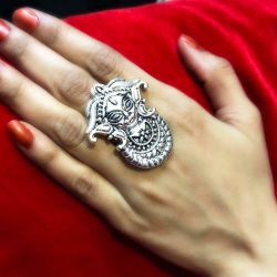 Indian Bollywood Oxidized Silver Plated Maa Durga Adjustable Ring Jewelry women