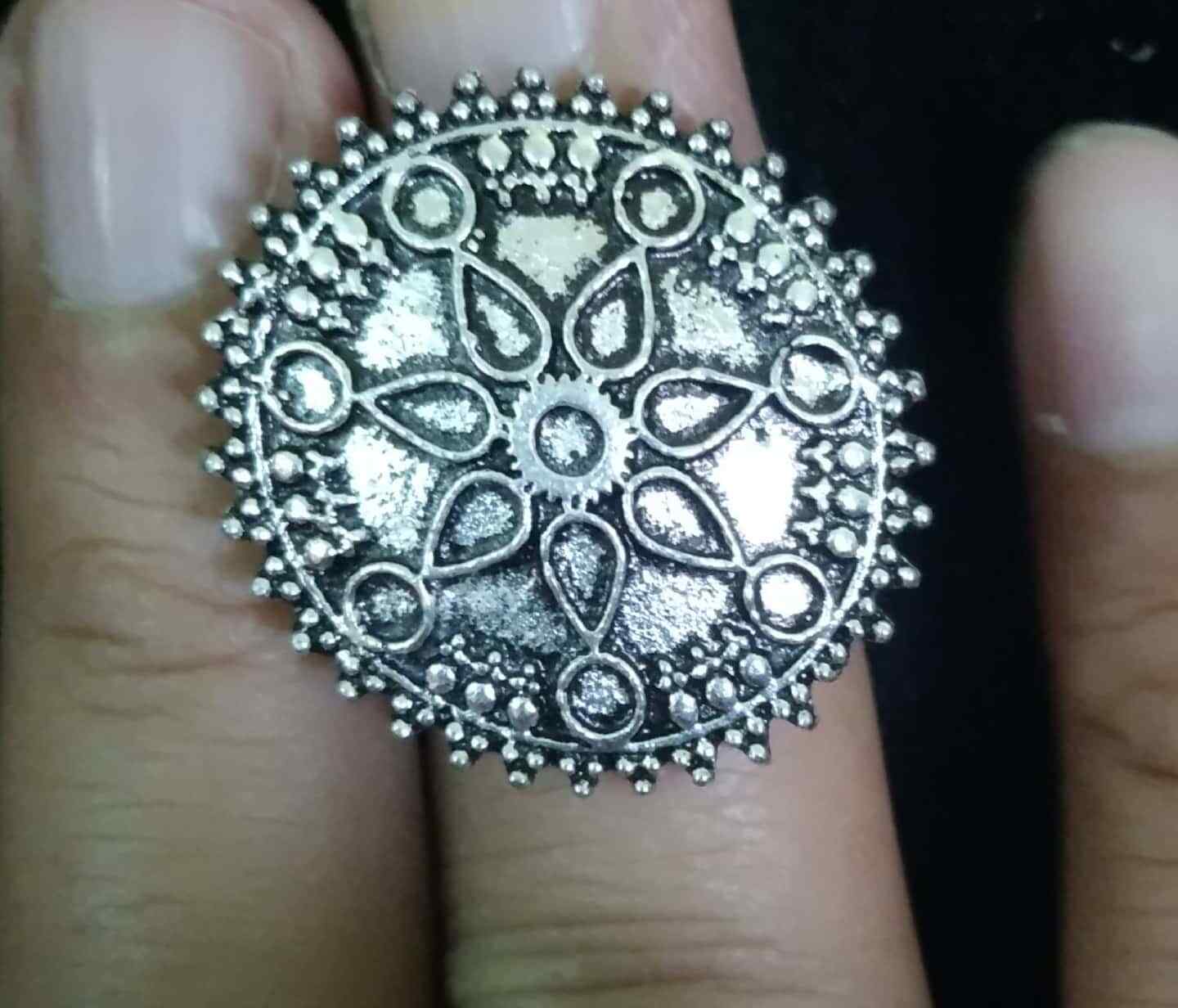 Bollywood Trending Oxidized Silver Plated Adjustable Ring Fashion