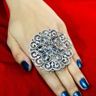 Bollywood Trending Oxidized Silver Plated Adjustable Ring Fashion Jewelry women