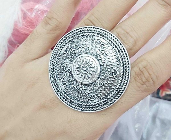 Bollywood Oxidized Silver Plated Adjustable Ring Jewelry women Big Size