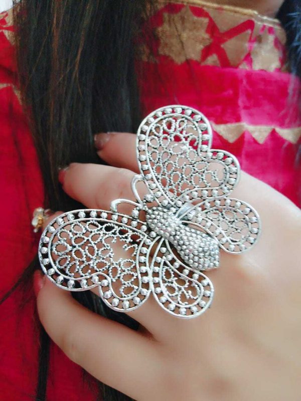 Butter Fly Bollywood Oxidized Silver Plated Adjustable Ring Jewelry women