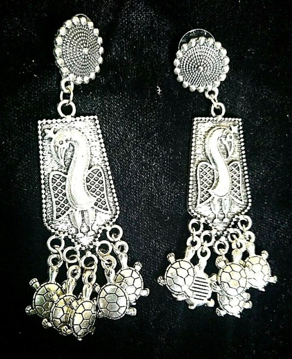 Oxidized Indian Kashmir Earrings Mughal Jhumka German silver Plated Bollywood