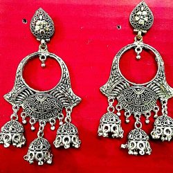 Indian Jhumki Silver Plated Oxidized Bollywood Traditional Earrings Mugal Jhumka