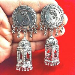 Fashion Traditional Tribal Oxidized Jhumka Earrings Indian Hindu Mantra Jewelry