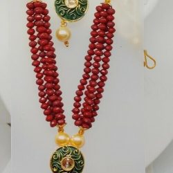 Multi Color Indian Long Necklace Set Gold Plated Bridal Pearl Mala Set - D15