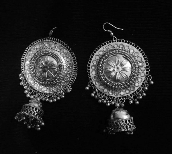 Antique Indian Kashmir Oxidized Jhumka Mughal Jhumki Silver Plated Bollywood