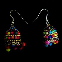 Fashion Jewelry Indian Oxidized Jhumka Silver Bohemia Gift Colored Bead Earrings