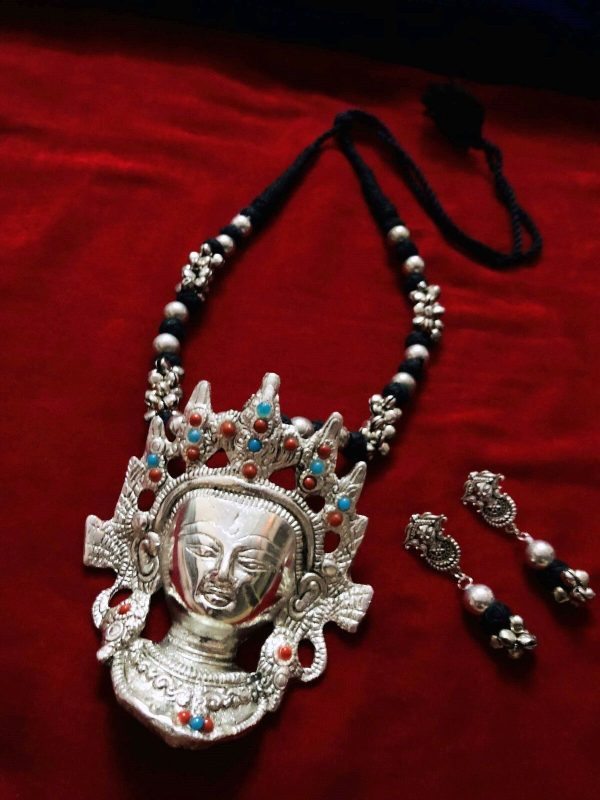 Indian Handicrafts Traditional Big Size Oxidized German Silver Pendant Neckla...