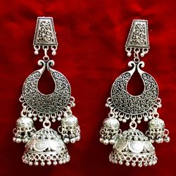 Indian Earrings Ethnic Traditional Mughal Jhumka Jhumki Silver Oxidized Jewelry