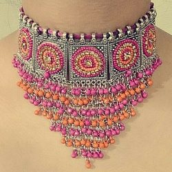 Boho Oxidized Ethnic Necklace Tribal Vintage Gypsy Kuchi Statement Jewelry Multi