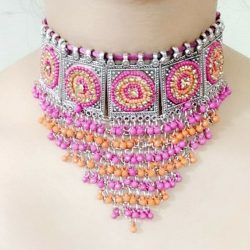 Boho Oxidized Ethnic Necklace Tribal Vintage Gypsy Kuchi Statement Jewelry Multi
