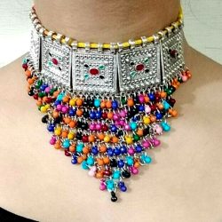 Ethnic Boho Necklace Tribal Vintage Multi-Color Gypsy Kuchi Statement Jewelry
