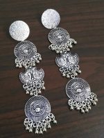 Long Traditional Bollywood Silver Plated Maa Durga Oxidized Jhumki Earrings