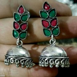 Oxidized Silver Plated Handmade Women wear Stone Earrings Jhumki Jewelry women