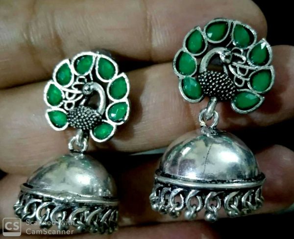 Bollywood Oxidized Silver Plated Stone Big Stud Earrings Jewelry for women