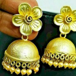 Gift Traditional Gold Plated Pearl Flower Oxidized Jhumki Earrings Drop / Dongle