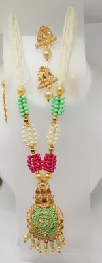 Multi Color Indian Long Necklace Set Gold Plated Bridal Pearl Mala Set - D9
