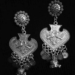 Indian Lord Ganesha German Silver Plated Oxidized Bollywood Traditional Earrings