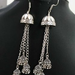 Oxidized Silver Plated Hook Drop Big Jumka Jhumki Earrings Jewelry women