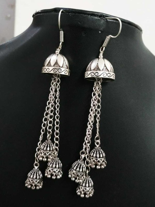 Oxidized Silver Plated Hook Drop Big Jumka Jhumki Earrings Jewelry women