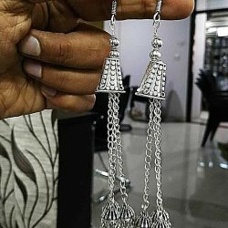 Traditional Bollywood Silver Plated Long Hook Oxidized Jhumki Earrings