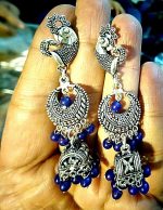 Indian Blue Beads Earrings German Silver Plated Oxidized Bollywood Traditional