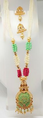 Multi Color Indian Long Necklace Set Gold Plated Bridal Pearl Mala Set - D9