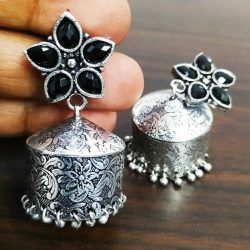 Vintage Gypsy Oxidized Black / Silver Traditional Jhumka Jhumki Earrings Jewelry