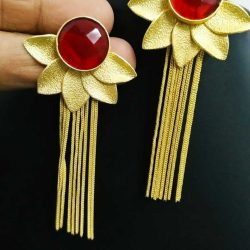 Red Cubic Stone Gold Plated Oxidized Jhumki Earrings Drop / Dongle Best Gift