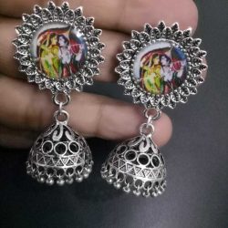 Silver Oxidized artistic stone Women Teen women Girls Dangler Indian Earrings