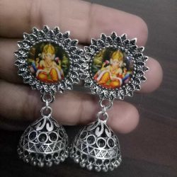 Oxidized Silver Jewelry Ganesh Earrings Statement Trendy Afghan Style Stud Boho