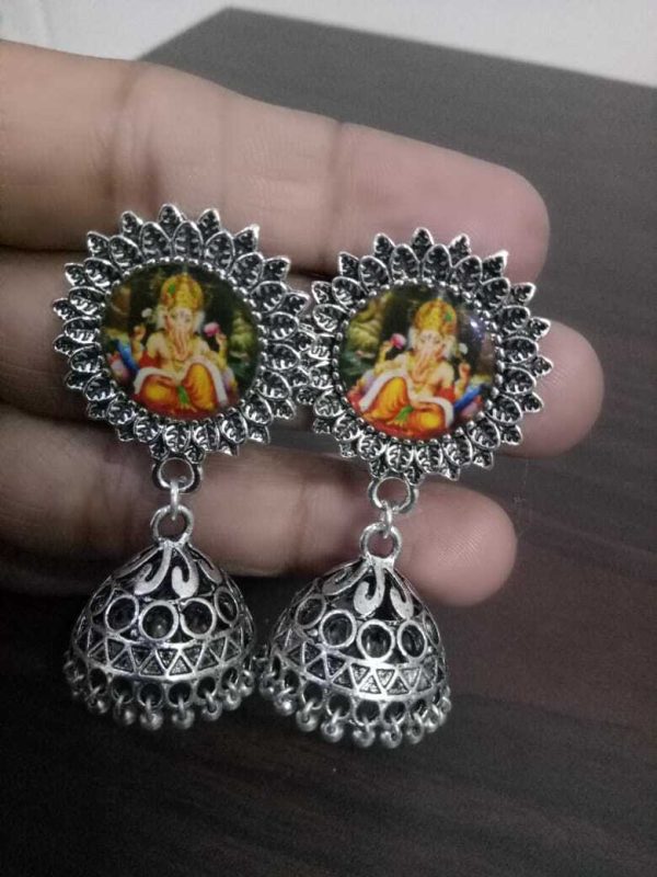 Oxidized Silver Jewelry Ganesh Earrings Statement Trendy Afghan Style Stud Boho