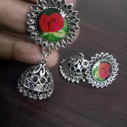 Bollywood Oxidized Silver Plated Handmade jhumka jhumki Rose Studs Earrings