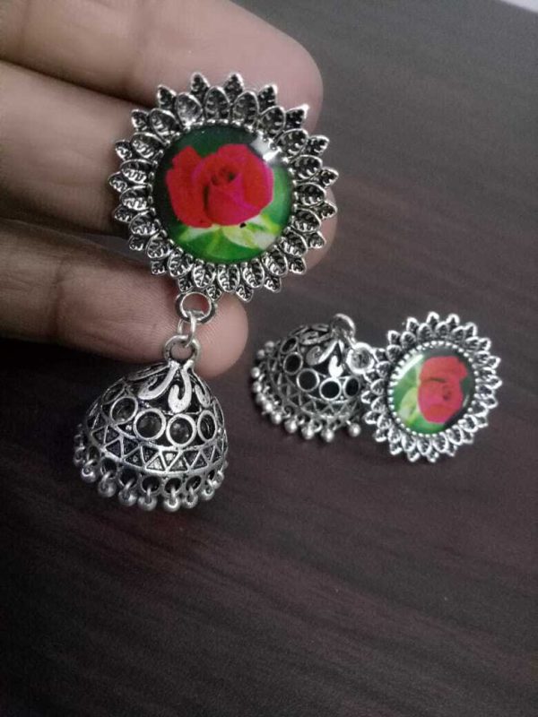 Bollywood Oxidized Silver Plated Handmade jhumka jhumki Rose Studs Earrings