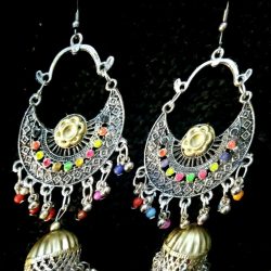 Indian Mugal Dual Tone German Silver Oxidized Earrings Bollywood Traditional