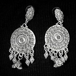 Indian Boho Tribal Afgani German Silver Plated Oxidized Earrings
