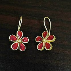 Traditional Bollywood Gold Plated Oxidized Jhumki Red Flower Earring Drop Dongle