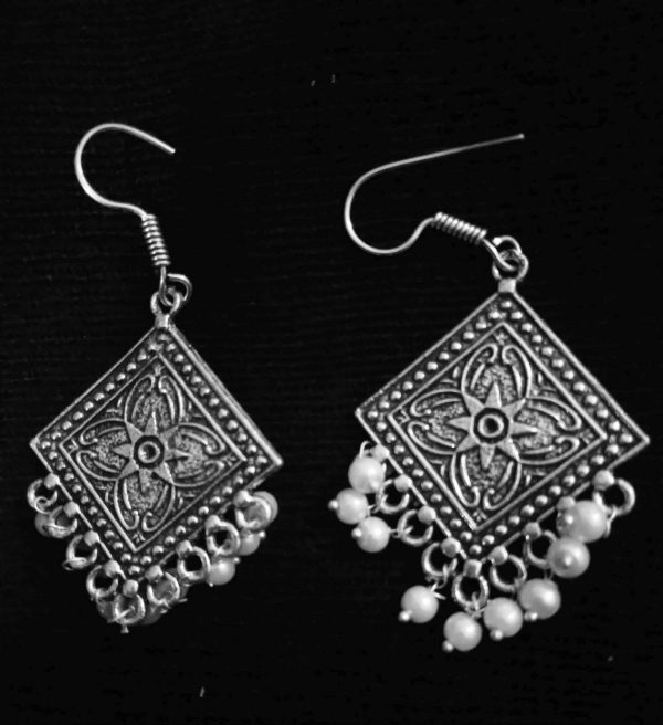 Pearl Style Indian Earrings antique Silver Plated Oxidized Bollywood Traditional