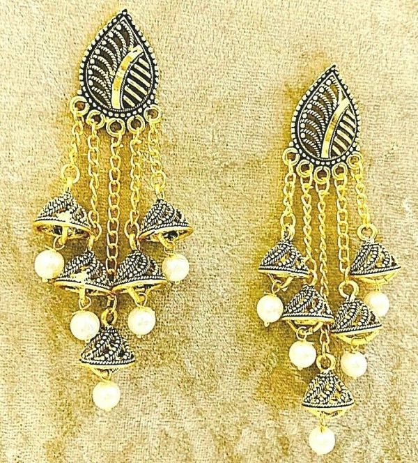 Bollywood Gold Plated White Pearl Oxidized Mugal Jhumka Jhumki Earrings